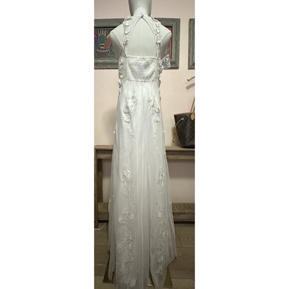 BHLDN NWT Ivory Calla Sleeveless Tulle Floral Applique Maxi Dress Size Medium - Picture 6 of 15